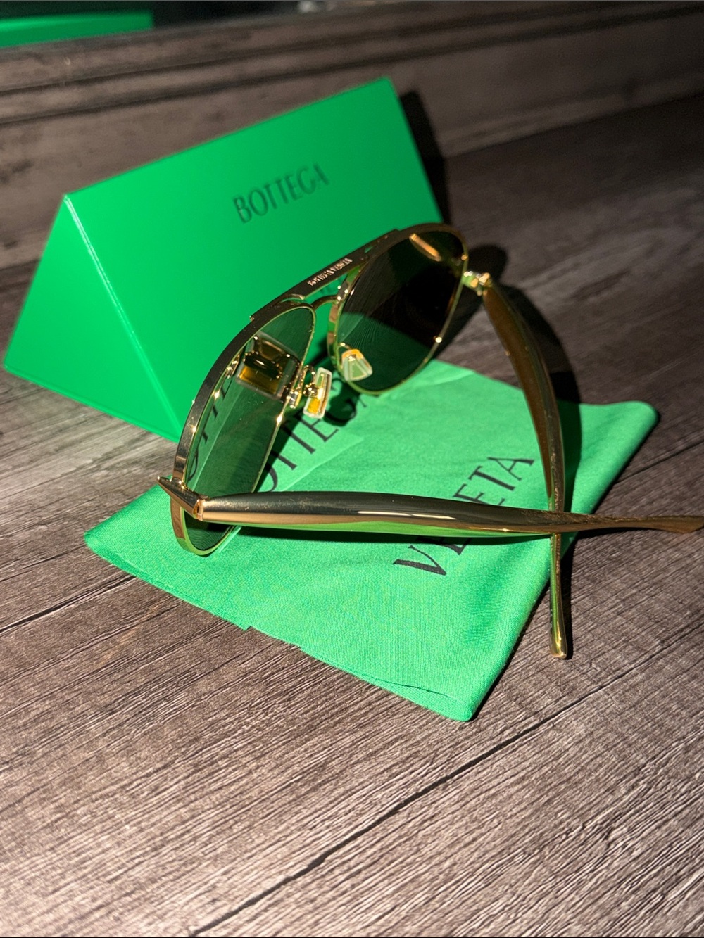 🤎 💯 Auth Bottega Veneta Sardine Gold Brown Aviator Sunglasses 🤎